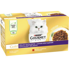 Gourmet Gold Multipack hrană pentru pisici cu pui și vită, 4 bucăți a câte 85 grame