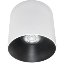 Spot de tavan cilindric alb aplicat cu interior negru și sursă de lumină LED încastrată.