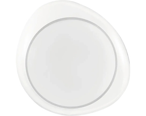 Plafonieră LED albă, asimetrică, în formă rotundă și organică.