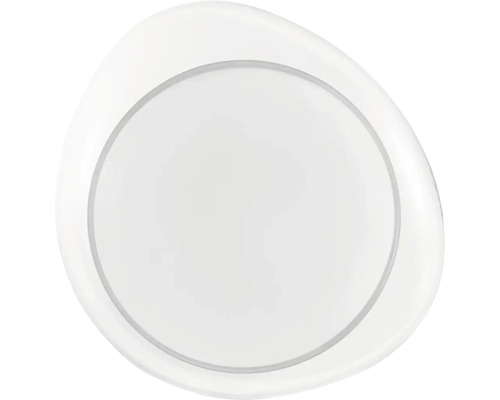 Plafonieră LED albă în formă organică cu suprafață luminoasă rotundă.