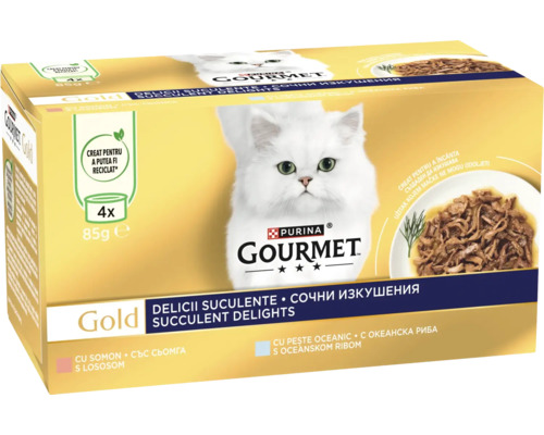 Gourmet Gold hrană pentru pisici, Succulent Delights, pachet multiplu cu pește și somon