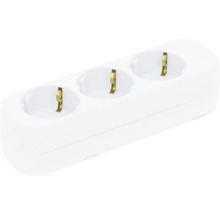 Prelungitor alb cu 3 prize din plastic cu contacte de protecție.
