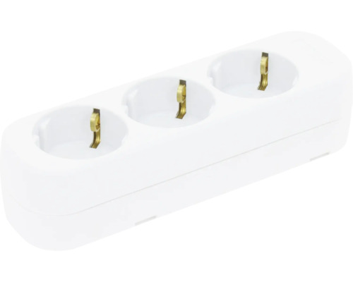 Prelungitor alb cu 3 prize din plastic cu contacte de protecție.