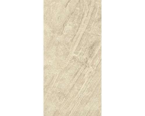 Gresie porțelanată bej cu aspect de piatră naturală și nervuri diagonale.