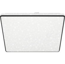 Plafonieră LED pătrată cu ramă neagră și efect de cer înstelat.