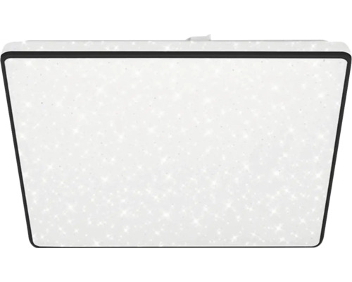 Plafonieră LED pătrată cu ramă neagră și efect de cer înstelat.