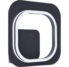 Aplică LED modernă în formă dreptunghiulară rotunjită cu carcasă neagră și inel luminos alb.