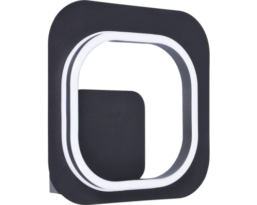 Aplică LED modernă în formă dreptunghiulară rotunjită cu carcasă neagră și inel luminos alb.