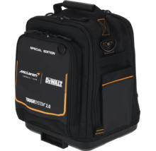 Geantă pentru scule DeWalt ToughSystem 2.0 ediție specială McLaren cu bază robustă, compartimente cu fermoar, McLaren Logo și DeWalt Logo.