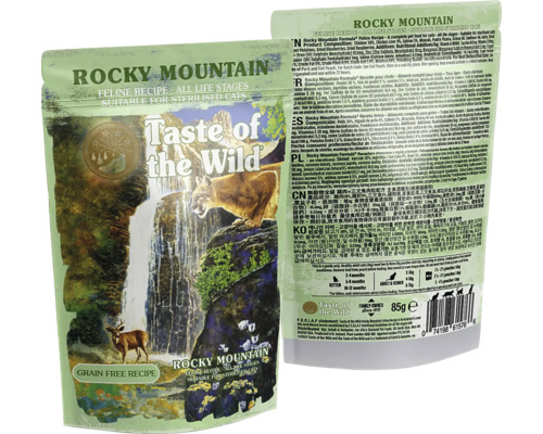 Hrană umedă pentru pisici Taste of the Wild Rocky Mountain Feline Recipe pentru toate etapele de viață, fără cereale, plic de 85 grame.