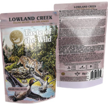 Taste of the Wild Lowland Creek hrană umedă pentru pisici de toate vârstele, fără cereale, plic de 85 grame.