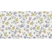Tapet cu model floral format din flori mici, frunze și tulpini curbate.
