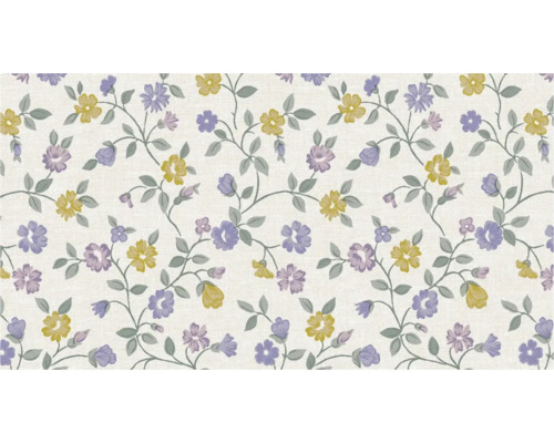 Tapet cu model floral format din flori mici, frunze și tulpini curbate.