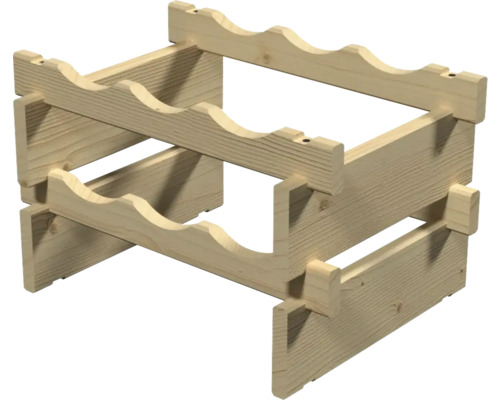 Raft din lemn pentru șase sticle de vin, cu două niveluri și design modular.