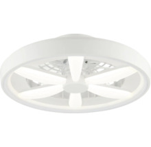 Ventilator de tavan rotund modern cu lumină LED integrată și șase palete.