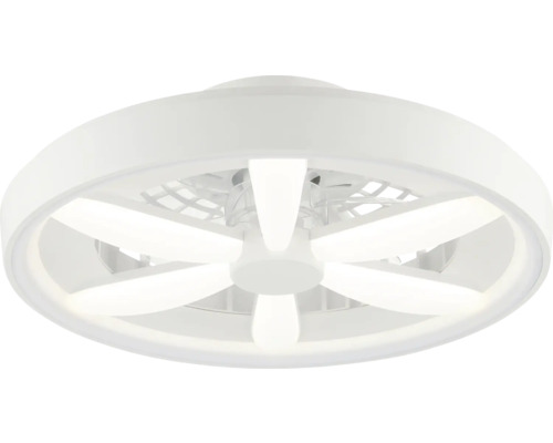 Ventilator de tavan rotund modern cu lumină LED integrată și șase palete.