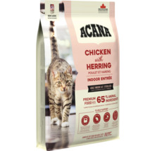 Hrană pentru pisici ACANA Indoor Entrée pui și hering pentru pisici adulte sterilizate de interior, 65 la sută ingrediente de origine animală.