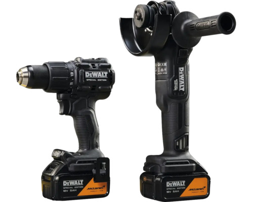 Mașină de găurit cu percuție și polizor unghiular cu acumulator DeWALT McLaren Special Edition, 18 Volt, acumulator 5 Ah.
