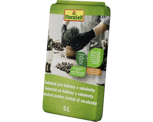 Substrat FloraSelf pentru cactuși și suculente 5 litri, substrat special cu nisip de cuarț, pH optimizat și oligoelemente.