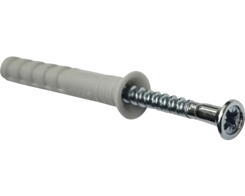 Dibluri cu șurub cui percuție 6x40 mm plastic, 100 bucăți Diblu cu cui din plastic cu șurub-cui din metal.