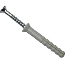 Diblu cu cui din plastic cu un șurub-cui din metal cu cap înecat.