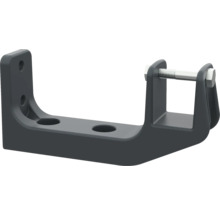 Suport metalic gri închis cu orificii de montare și un șurub cu cap hexagonal.