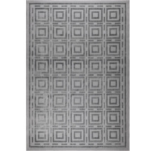 Covor gri cu model geometric de pătrate imbricate într-un aspect de grilă.