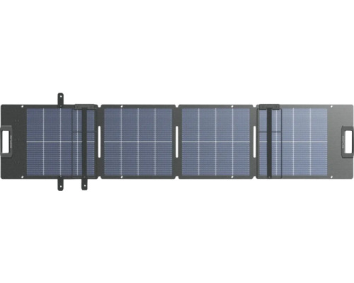 Panou solar EcoFlow pliabil cu patru module solare și mânere de transport integrate pentru alimentare electrică mobilă.