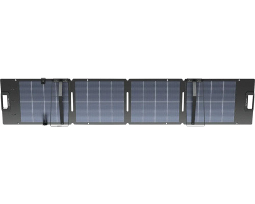 Panou solar pliabil EcoFlow cu patru secțiuni, mânere integrate și suporturi pentru generarea de energie portabilă.