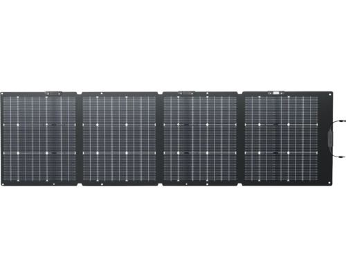 Set de panouri solare pliabile cu patru module conectate și cabluri integrate.