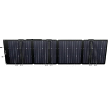 Panou solar pliabil cu patru module și suporturi integrate pentru alimentare mobilă.