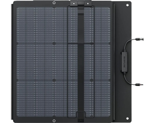 Panou solar portabil EcoFlow cu cabluri de conectare și orificii de fixare.