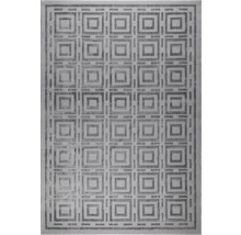 Covor dreptunghiular gri cu model geometric de pătrate concentrice dispuse în rețea.