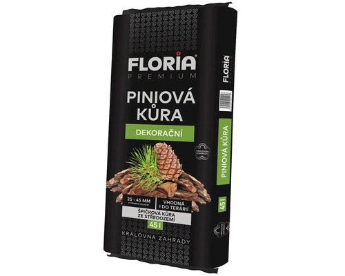 Scoarță de pin decorativă Floria Premium, granulație 25 până la 45 milimetri, sac de 45 litri.