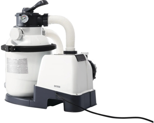 Sistem de filtrare cu nisip Intex pentru piscine cu rezervor de filtrare, pompă și manometru.