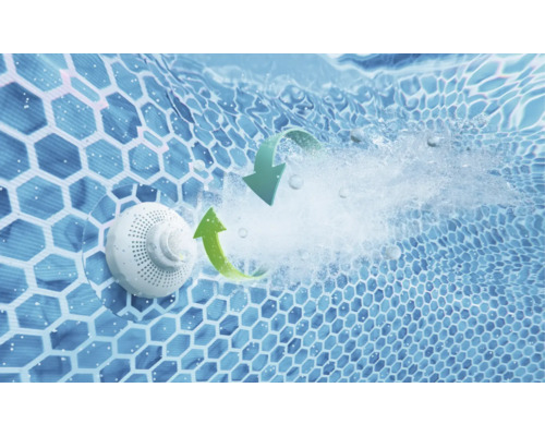 Duză de admisie pentru piscină cu circulație a apei și tehnologie de hidro-aerare într-o piscină cu model fagure.