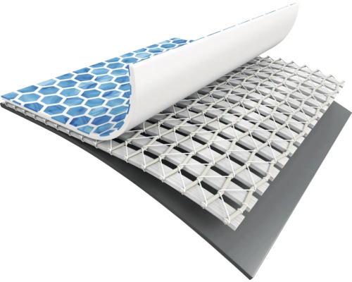 Secțiune transversală a unei membrane de piscină armate cu model hexagonal și armătură din plasă.