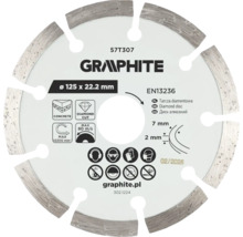 Disc diamantat Graphite pentru beton, diametru 125 milimetri, alezaj 22,2 milimetri, segmentat, înălțime segment 7 milimetri.