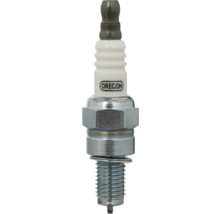 Bujie Oregon cu izolator ceramic alb și filet metalic.