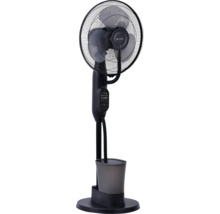Ventilator cu picior BE COOL negru cu funcție de pulverizare, rezervor de apă și panou de comandă digital.