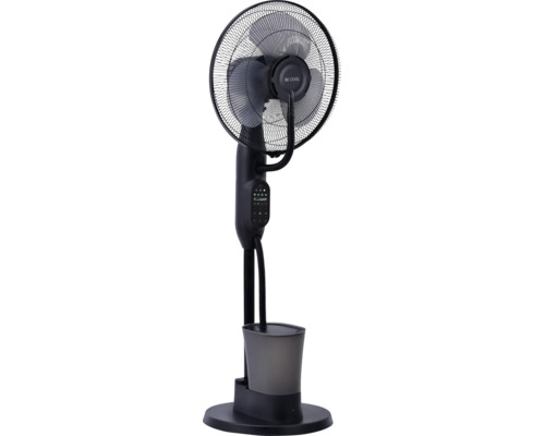 Ventilator cu picior BE COOL negru cu funcție de pulverizare, rezervor de apă și panou de comandă digital.