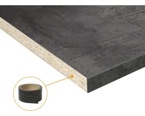 Blat de bucătărie cu aspect de piatră, cu miez din PAL și bandă de cant asortată pentru finisarea marginilor.