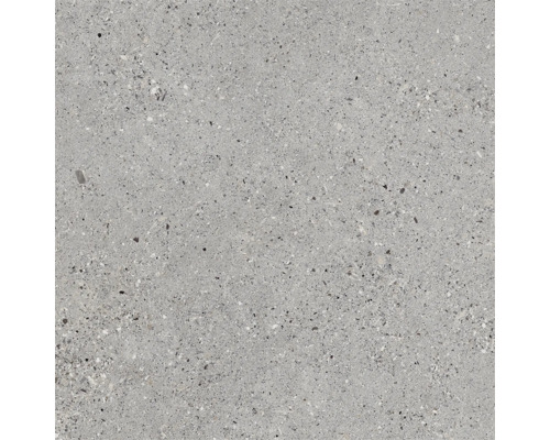 Placă ceramică porțelanată cu aspect de beton și granulație fină.