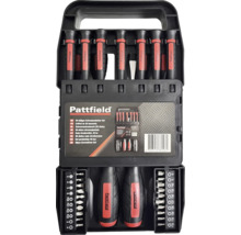 Set de 36 de șurubelnițe Pattfield în cutie neagră cu mânere ergonomice și biți.