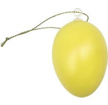 Ou decorativ galben din plastic cu buclă de agățare pentru decorațiuni de Paște.