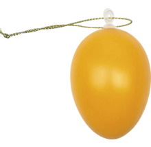 Ou de Paște decorativ galben din plastic cu șnur auriu pentru decorațiuni de Paște.