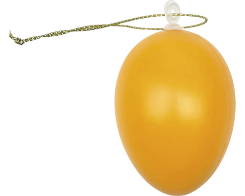 Ou de Paște decorativ galben din plastic cu șnur auriu pentru decorațiuni de Paște.