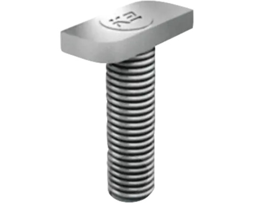 Șurub cu cap T din metal cu tijă filetată.