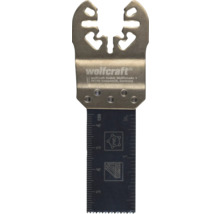 Pânză de ferăstrău Wolfcraft pentru unelte multifuncționale, pentru lemn și PVC, cu scală în centimetri și inci.