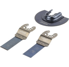 Wolfcraft set de 3 piese pentru scule multifuncționale cu două pânze de ferăstrău cu intrare directă și o pânză segmentată.